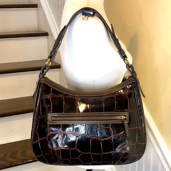 Vintage DOONEY BOURKE Brown Croc Leather Brown Top Handle Oversized Shoulder Bag - Picture 12 of 17